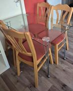4 vintage licht eikenhouten  eetkamer stoelen, Ophalen, Gebruikt, Overige kleuren, Vintage