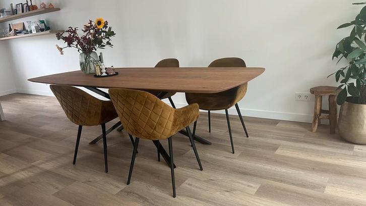 4 Livingstone Velvet Eetkamerstoelen - Goud Design, Antiek en Kunst, Antiek | Meubels | Stoelen en Banken, Ophalen