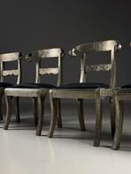 Anglo Indian Dowry Stoelen 1950 set van 4, Huis en Inrichting, Stoelen, Ophalen, Gebruikt, Bruin, Stof