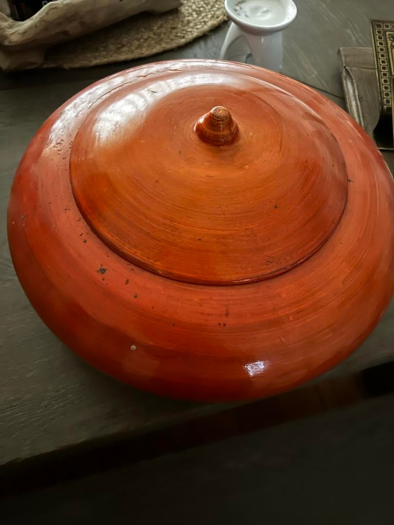 Antieke houten schaal - Oranje met gebruikerssporen, Ophalen of Verzenden