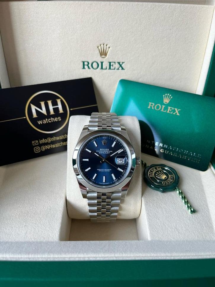Rolex Datejust 126300 Blauw, 07/2025 Nieuw, Sieraden, Tassen en Uiterlijk, Horloges | Heren, Zo goed als nieuw, Rolex, Staal, Ophalen