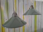 Franse emaille hanglampen , Groen emaille vintage lampen, Ophalen of Verzenden