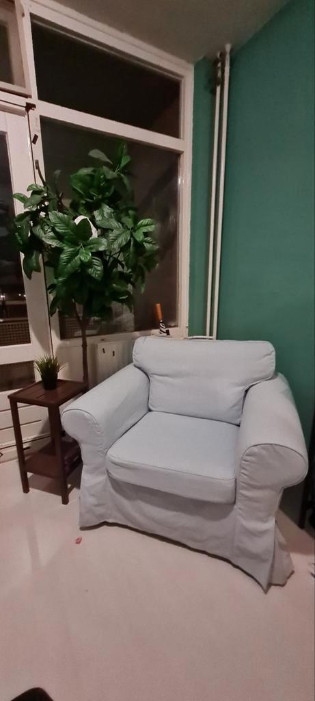 Ektorp Fauteuil met 2 Hoezen - Lichtblauw (Nieuw) & Grijs, Huis en Inrichting, Fauteuils, Gebruikt, Stof, 75 tot 100 cm, 75 tot 100 cm