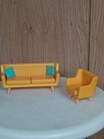 Bank met stoel poppenhuis met lundby kussentjes, Ophalen of Verzenden, Gebruikt, Poppenhuis
