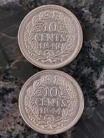 10 cent 1943 p  1944p  zie foto's, Postzegels en Munten, Munten | Nederland, Zilver, Koningin Wilhelmina, 10 cent, Ophalen of Verzenden