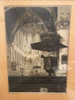 Arend Hendriks - Interieur St. Jacobskerk Den Haag - ets, Antiek en Kunst, Ophalen of Verzenden