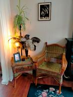 Vintage Rotan Stoel en Bijzettafel Set, Ophalen, Gebruikt, Minder dan 75 cm, Vintage