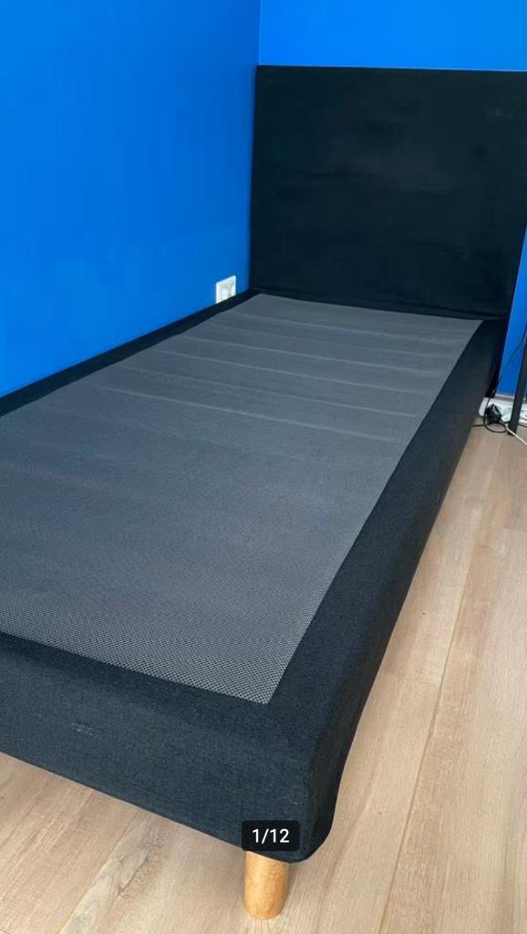Stoer eenpersoonsbed zwart hoofdbord, Kinderen en Baby's, Kinderkamer | Bedden, Zo goed als nieuw, 180 cm of meer, 85 tot 100 cm