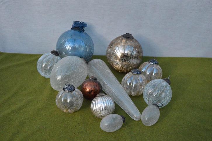 13 vintage glazen heksen ballen/ kerstballen met metalen haa, Diversen, Kerst, Gebruikt, Ophalen of Verzenden