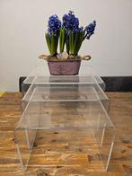 Plexiglas Bijzettafels Set Jaren 70 3 delig, Ophalen, Minder dan 45 cm, Gebruikt, Minder dan 55 cm