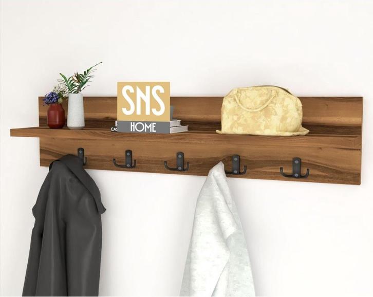 Kapstok - MDF Okkernoot - 80 cm - 5x2 Haken - 29A, Huis en Inrichting, Woonaccessoires | Kapstokken, Nieuw, Wandkapstok, Minder dan 100 cm