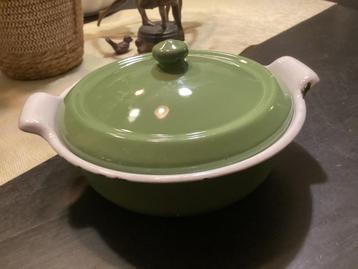 Vintage groene emaille, zware braadpan, 23 cm en 1275 gram beschikbaar voor biedingen