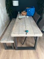 Eettafel met bankje van steigerhout, Ophalen, 50 tot 100 cm, Zo goed als nieuw, Vijf personen of meer