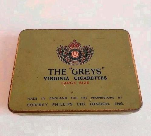 Origineel Brits 'The Greys' sigarettenblikje WW2, Verzamelen, Rookartikelen, Aanstekers en Luciferdoosjes, Zo goed als nieuw, Ophalen of Verzenden