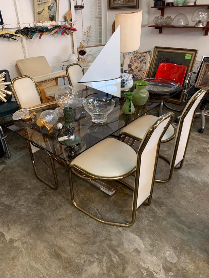 Eethoek Romeo Rega messing glazen set slechts 200 euro jaren, Huis en Inrichting, Complete eetkamers, Ophalen of Verzenden