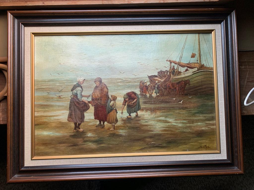 Schilderij, S. v. Meyl, zee met vissers, Ophalen