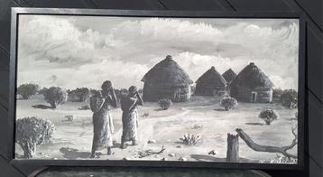 Afrikaans Dorp Schilderij beschikbaar voor biedingen