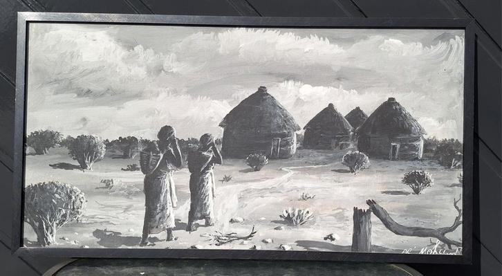 Afrikaans Dorp Schilderij, Antiek en Kunst, Kunst | Schilderijen | Klassiek, Ophalen of Verzenden
