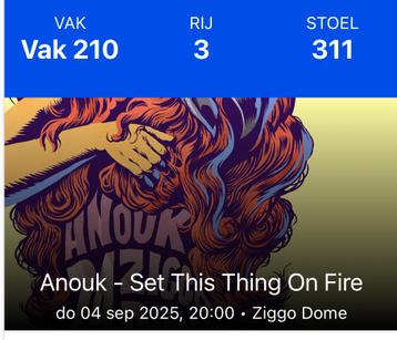 Anouk - Set This Thing On Fire 2 tickets beschikbaar voor biedingen