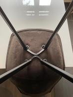 4 Donkerbruine Eetkamerstoelen - Stof & Metaal, Ophalen, Gebruikt, Bruin, Vier