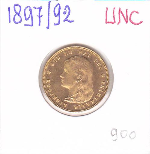 Zeldzaam gouden tientje 1897/92 overslag UNC voor 900 euro, Postzegels en Munten, Munten | Nederland, Losse munt, 10 gulden, Koningin Wilhelmina
