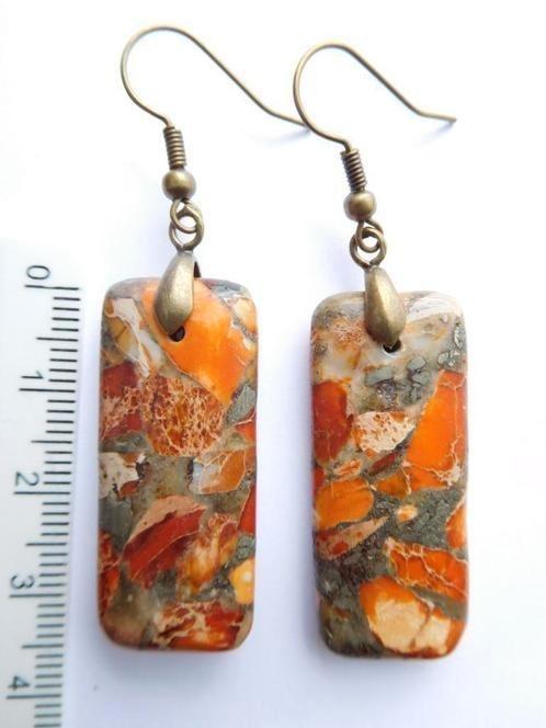 Jaspis oorhangers (K71941), Sieraden, Tassen en Uiterlijk, Oorbellen, Nieuw, Hangers, Overige materialen, Oranje, Met edelsteen