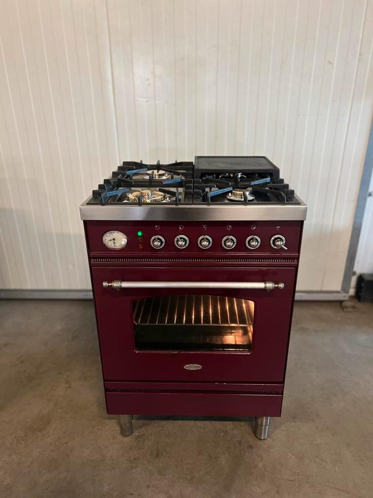 Luxe Boretti fornuis - Bordeaux rood 4 pits 60 cm., Witgoed en Apparatuur, Fornuizen, Zo goed als nieuw, Vrijstaand, Gas, 5 kookzones of meer
