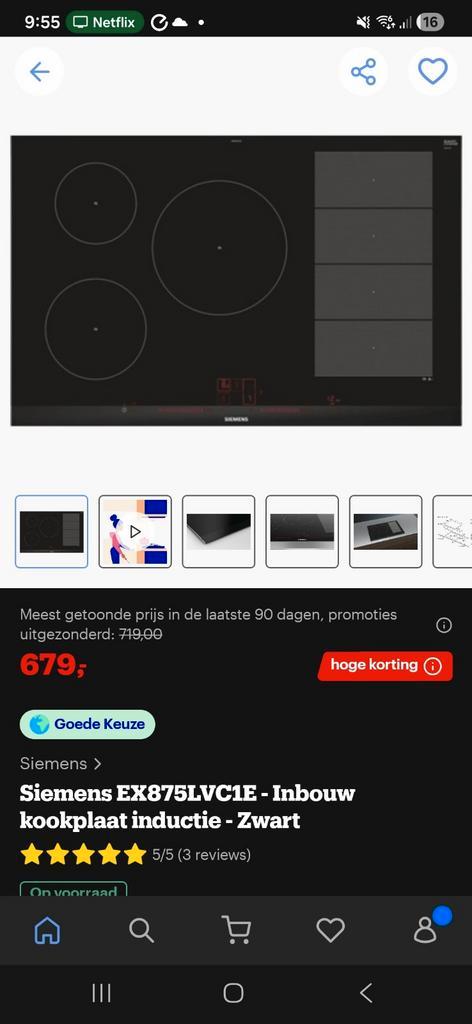 Siemens 80cm induction EX875LVB1E, Witgoed en Apparatuur, Kookplaten, Inbouw, Inductie, 5 kookzones of meer, Ophalen