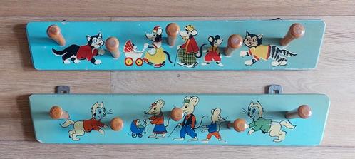 2x vintage kinder kapstok muizen jaren 50 retro blauw, Huis en Inrichting, Woonaccessoires | Kapstokken, Gebruikt, Wandkapstok