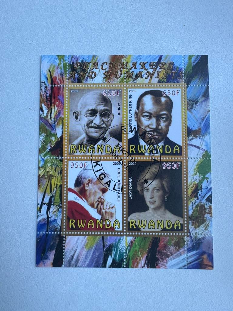 Rwanda blok Peacemakers and Humanists, Postzegels en Munten, Ophalen of Verzenden, Gestempeld