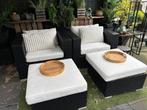 2 loungestoelen met hocker, Ophalen, Wicker, Hocker, 2 zitplaatsen