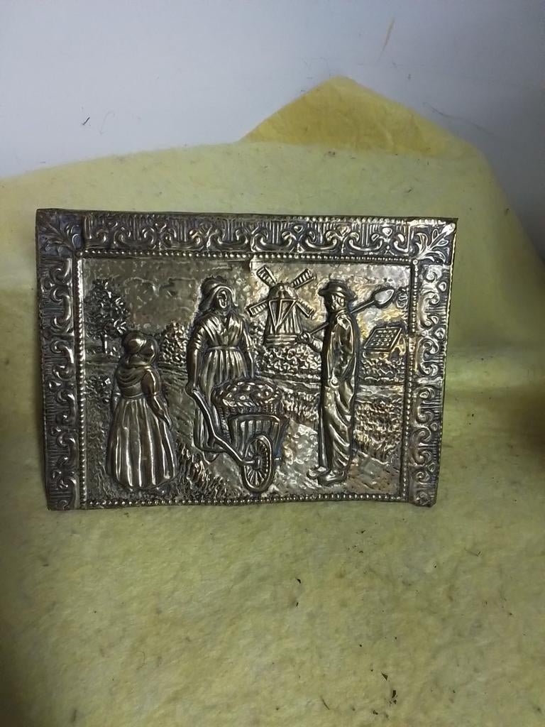 3050) mooie messing  bewerkte plaat 180x135 mm, Antiek en Kunst, Ophalen of Verzenden