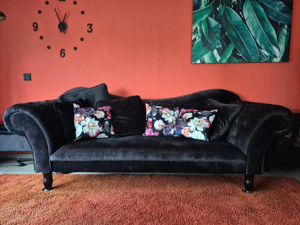 ZGAN Zwarte Velvet Bank Colorado 2.5 zits kussens 230x150x75, Ophalen, Barok, Driepersoons, 75 tot 100 cm