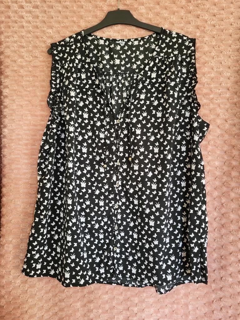 Zwart/Witte Blouse  Maat 46/48, Kleding | Dames, Jumpsuits, Verzenden, Zo goed als nieuw, Maat 46/48 (XL) of groter, Zwart