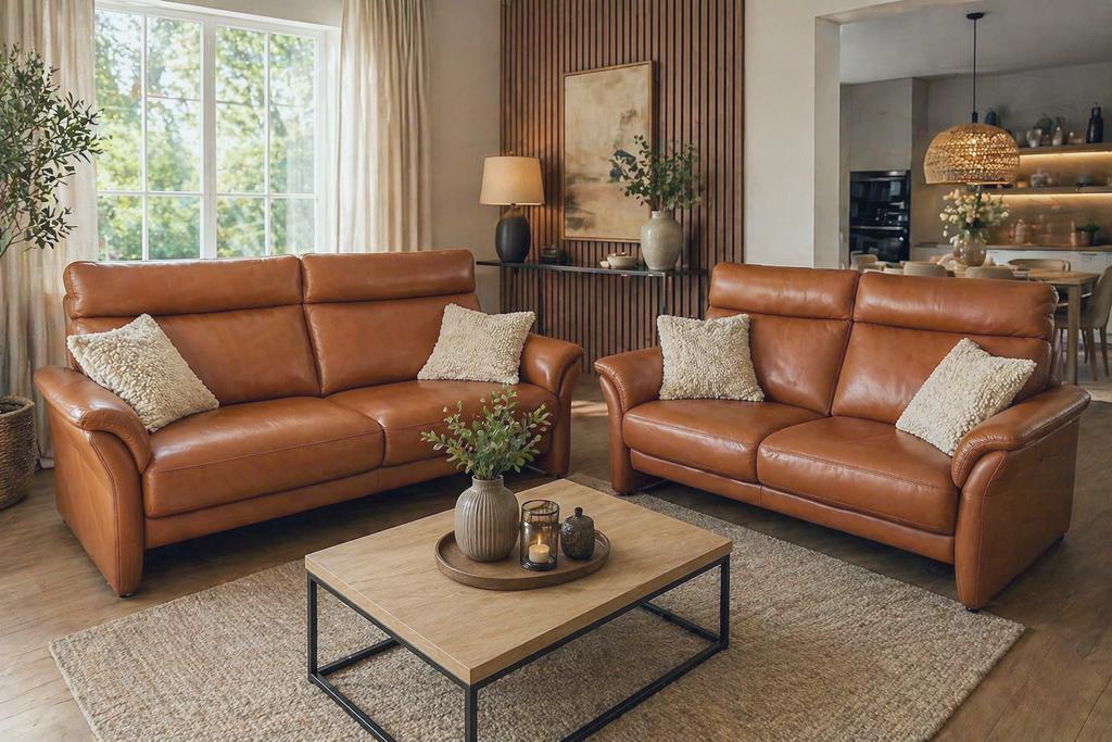 Cognac leren bankstel 2 en 2,5 zits, kalfsleer, Ophalen of Verzenden, Zo goed als nieuw, Leer