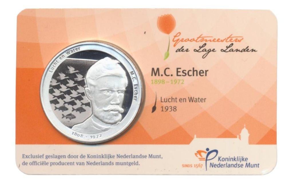 Nederland M.C. Escher-penning in kleur in coincard, Ophalen of Verzenden, Koningin Beatrix, Overige waardes, Losse munt