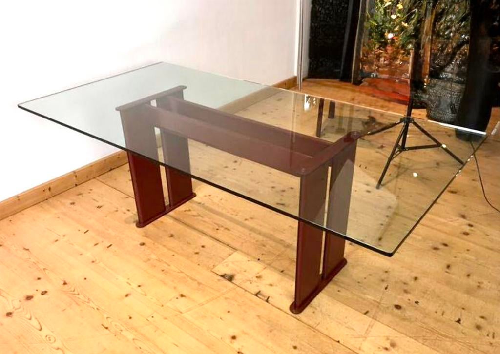 Vintage lederen Eettafel “Couro de Brazil” jaren ‘80, Huis en Inrichting, Tafels | Eettafels, Ophalen, 50 tot 100 cm, Zo goed als nieuw