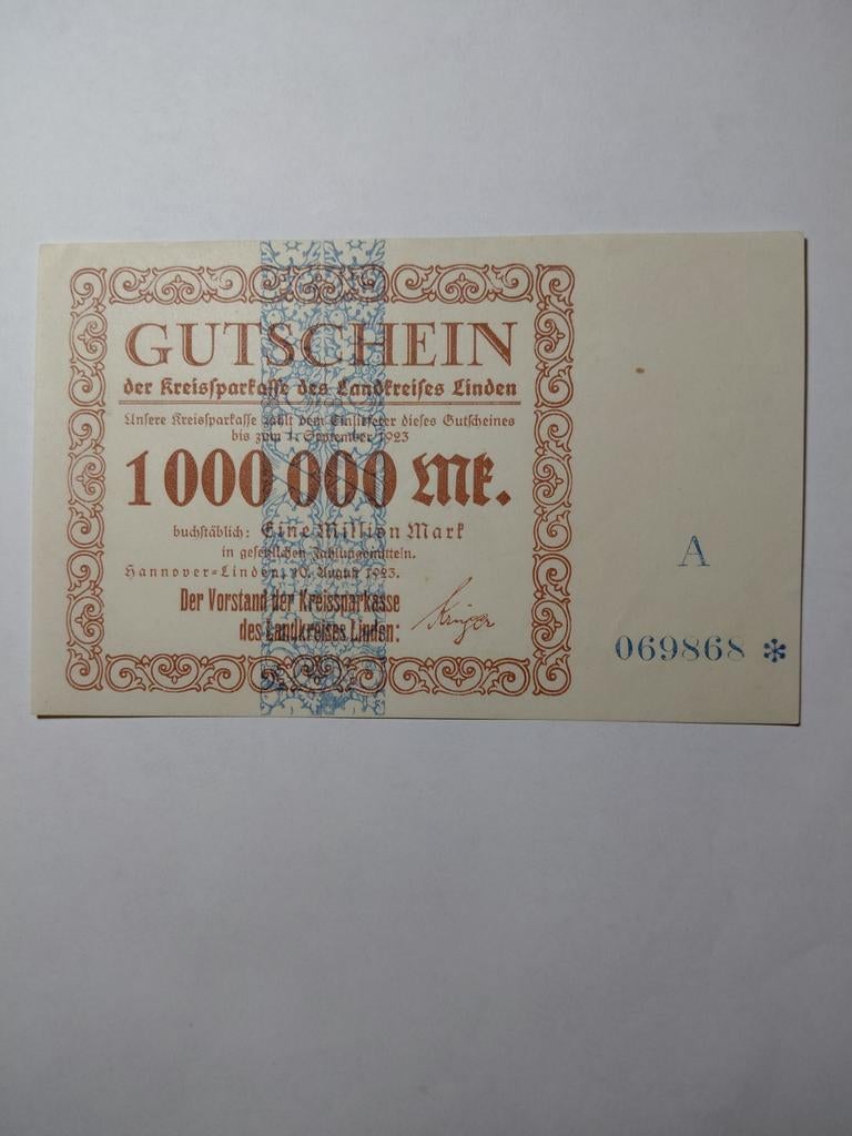Duitse 1 miljoen mark 1923 unc Linden, Postzegels en Munten, Bankbiljetten | Europa | Niet-Eurobiljetten, Ophalen of Verzenden