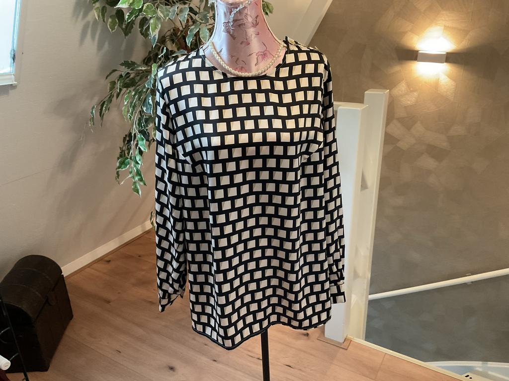 Marina Rinaldi Tuniek Blouse - Donkerblauw Geblokt - Maat 46, Ophalen of Verzenden, Zo goed als nieuw, Maat 46/48 (XL) of groter