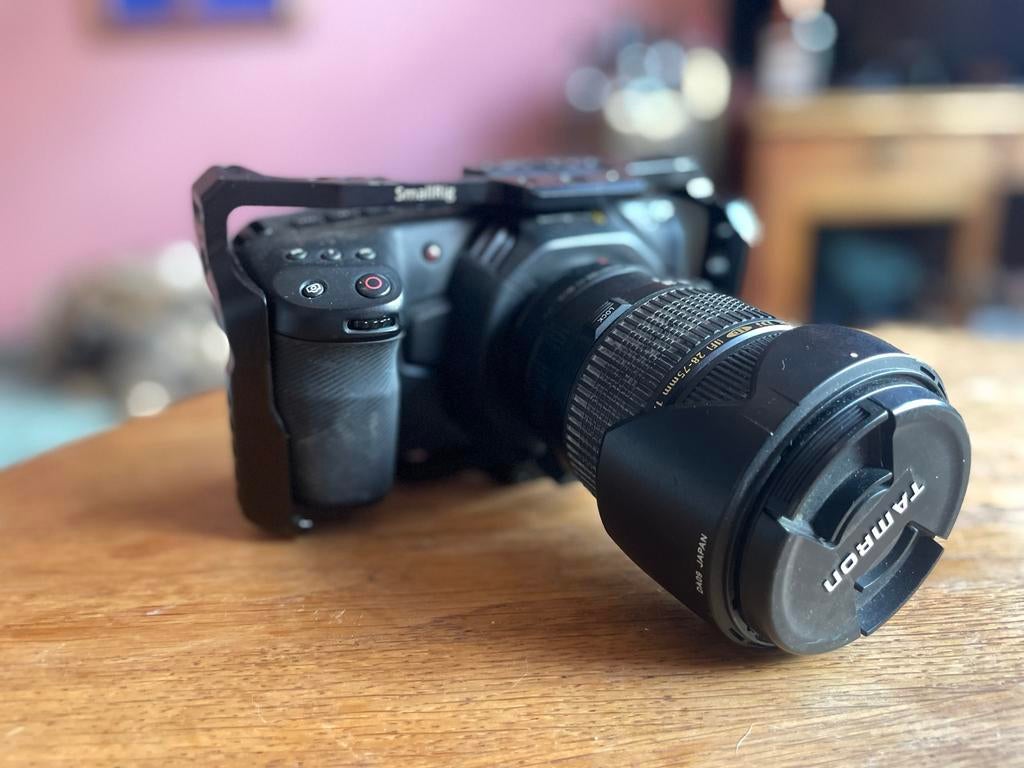 Black Magic pocket 4K camera + mount + lens + cage + 3 accu, Ophalen, Gebruikt, Overige Merken, Geen optische zoom