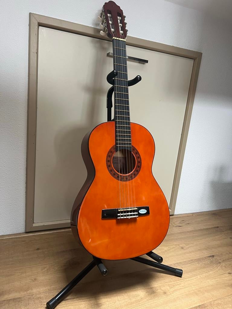 Valencia gitaar met standaard, hoes en plectrum, Ophalen of Verzenden, Gebruikt, Klassieke of Spaanse gitaar, Met koffer