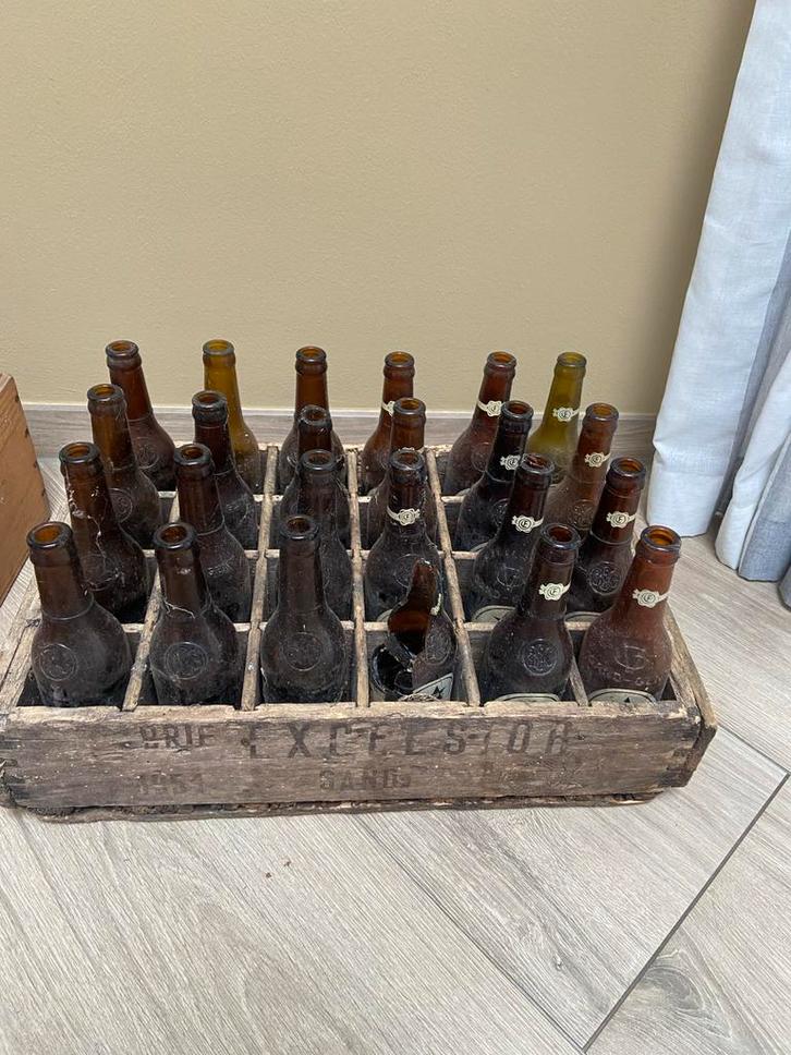Antieke/vintage bierflesjes EXCELSIOR GENT met krat 1954, Verzamelen, Biermerken, Gebruikt, Flesje(s), Overige merken, Ophalen