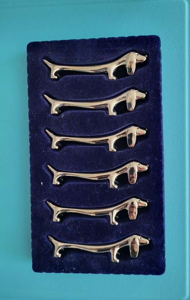 Vintage teckel tekkel messenleggers verzilverd, Verzenden, Gebruikt, Overige materialen, Los bestek