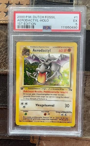 Aerodactyl #1 Holo 1st edition (dutch) PSA 5, Verzenden, Gebruikt, Losse kaart