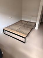 Bedframe staal zwart met springbodem, Ophalen, Zwart, Tweepersoons, 140 cm
