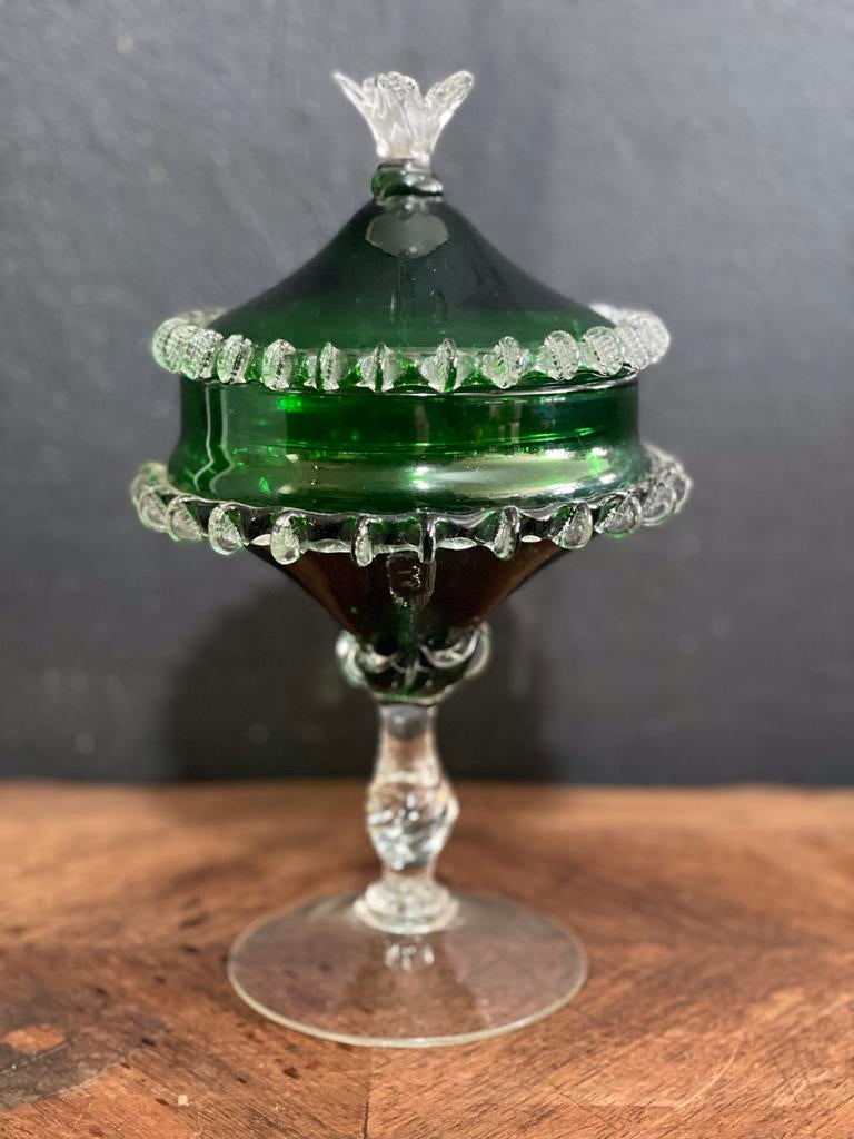 Murano bonbonnière groen glas, Antiek en Kunst, Ophalen of Verzenden