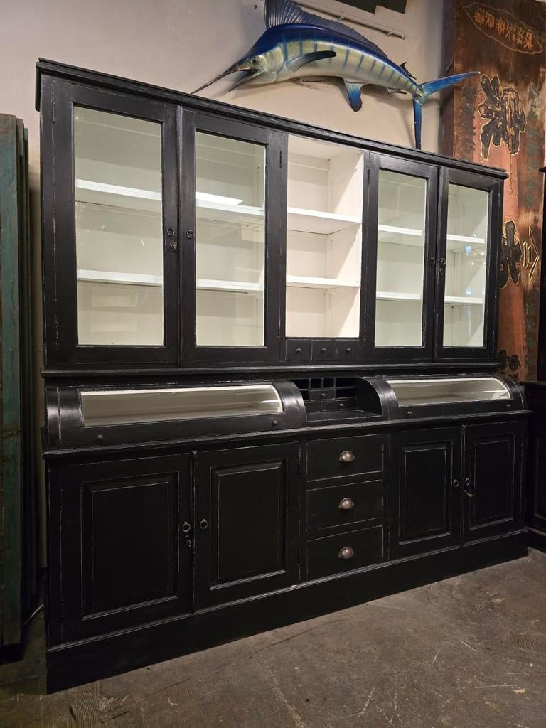 Gave zwarte Grutterskast | Apothekerskast | Buffetkast teak, Gebruikt, 200 cm of meer, Niet te achterhalen, Ophalen of Verzenden