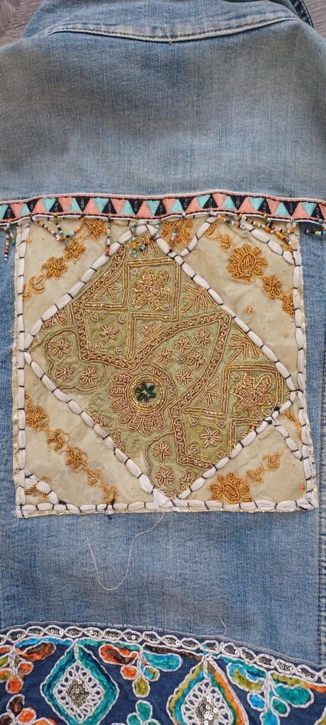 Unieke Ibiza Stijl Denim Jasje met Borduurwerk, Blauw, Maat 42/44 (L), Ophalen of Verzenden, Onbekend