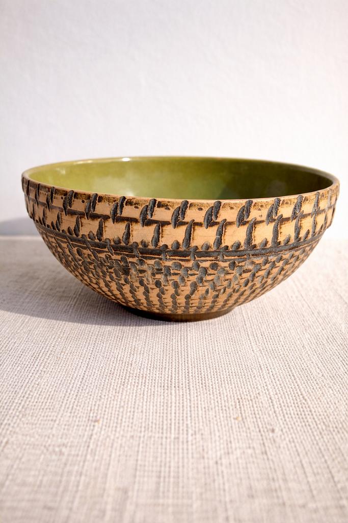 Vintage bloempot groen schub potje schaal fruitschaal, Huis en Inrichting, Woonaccessoires | Schalen en Manden, Rond, Ophalen of Verzenden