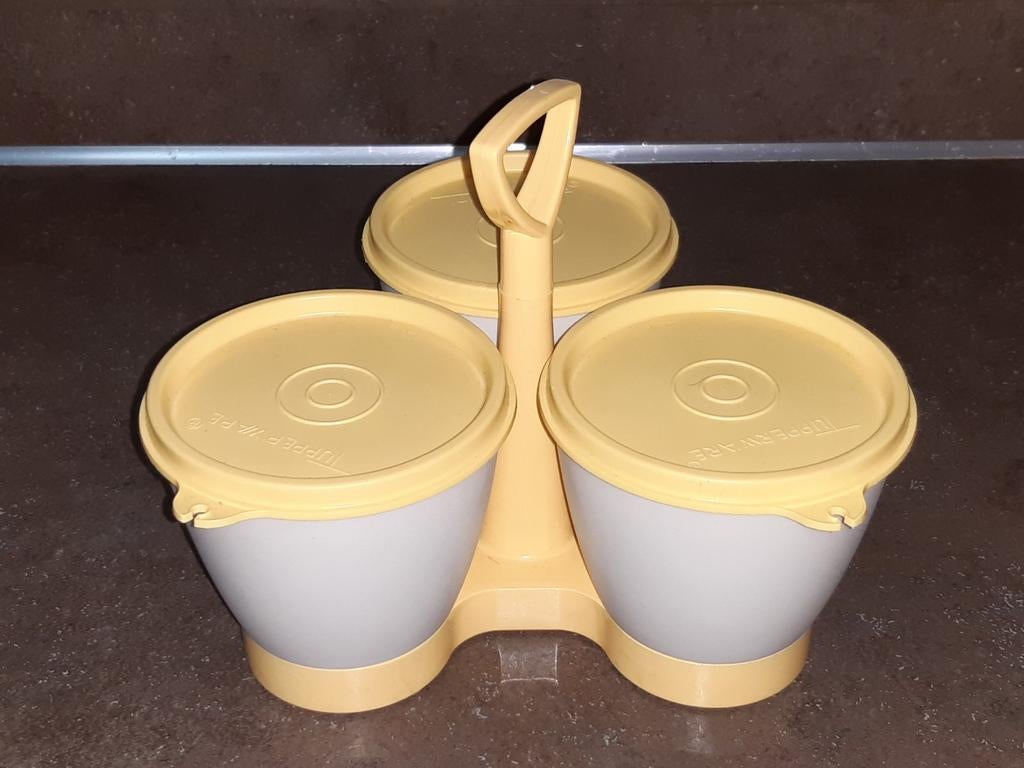 Tupperware vintage voorraad trio carrousel geel/wit, Ophalen of Verzenden, Geel, Overige typen
